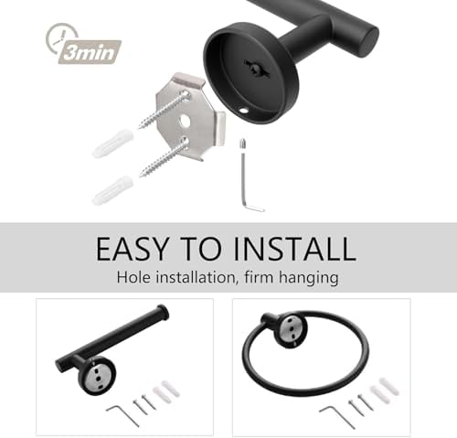 Stainless Steel Toilet Paper Holder and Towel Ring Set Matte Black