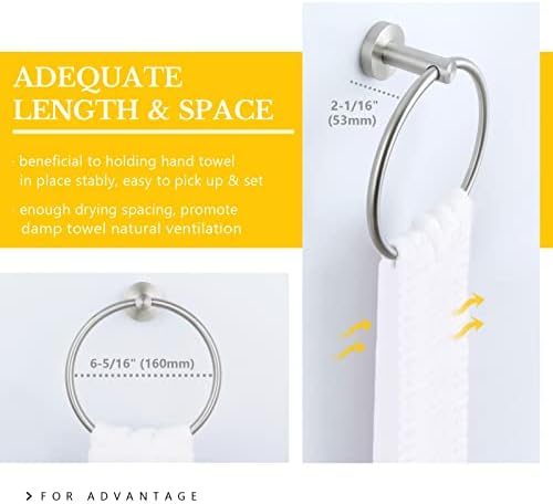 APLusee Round Towel Hook and Ring Bundle Brushed Nickel 304 Stainless Steel