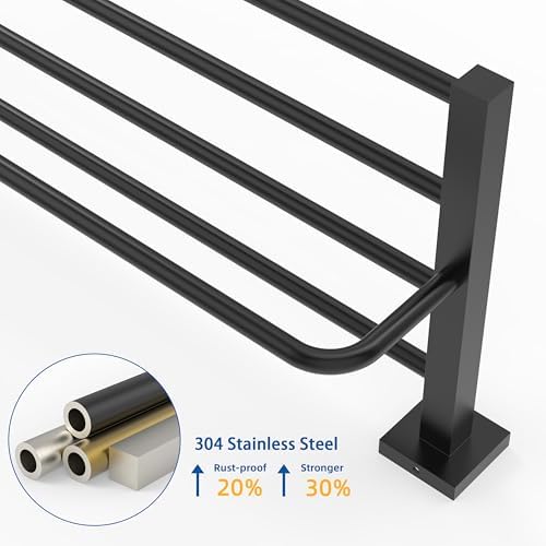 RUACQ 24inch Matte Black Towel Rack for Bathroom