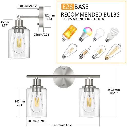 FOLKSMATE Modern 2-Light Wall Sconce with Glass Shade