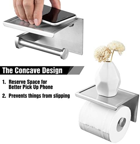 Brushed Nickel Toilet Paper Holder with Shelf Self Adhesive and Wall Mount
