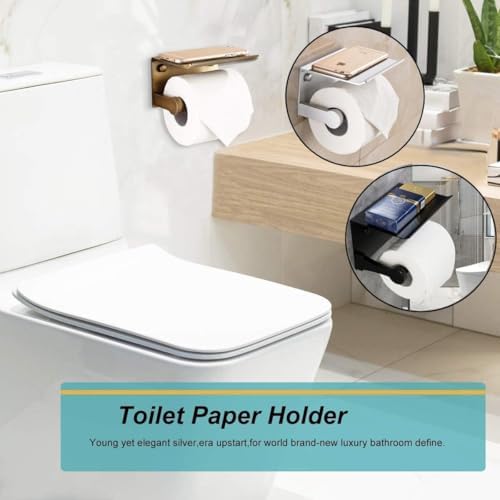 Eitonbu Toilet Paper Holder with Phone Storage - Wall Mount Silvery
