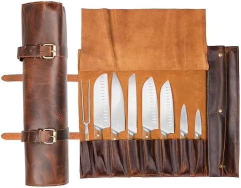 ELIZO Handcrafted Knife Roll Bag with 8 Slots
