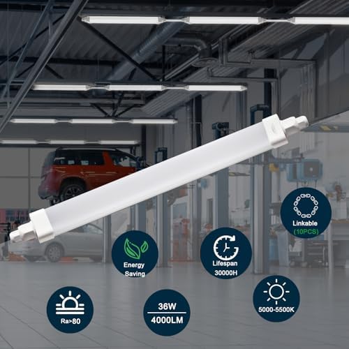 Tonffi 4FT Plug-in LED Ceiling Light - 36W 4000LM Cool White IP65