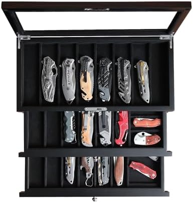 Besforu Pocket Knife Display Case with Ebony Finish 1