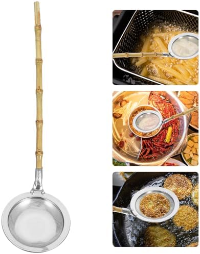 Amosfun Fat Skimmer Stainless Steel Strainer Ladle with Bamboo Handle