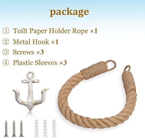 Nautical Rope Toilet Paper Holder with Metal Hooks 1