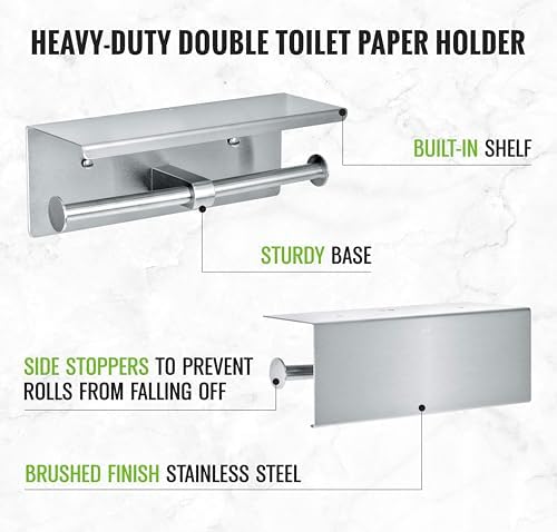 Alpine Double Roll Toilet Paper Holder with Shelf 1