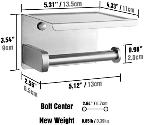 Brushed Nickel Toilet Paper Holder with Shelf Self Adhesive and Wall Mount
