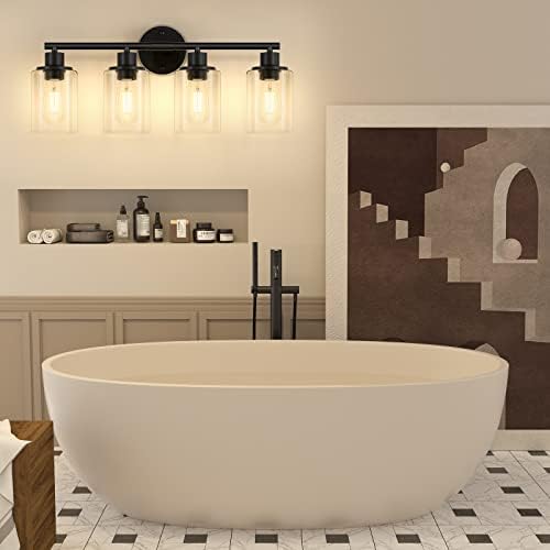 Licperron 4-Light Black Vanity Wall Light with Clear Glass Shade 1