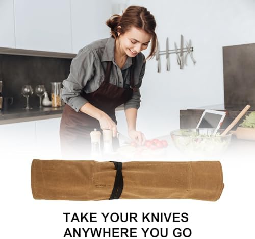 Qchengsan Knife Roll Bag with 8 Slots Khaki