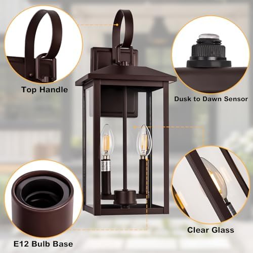 Brilvibera 2-Light Porch Wall Light with Dusk to Dawn Sensor