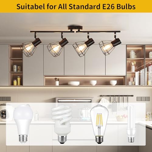HiBay 4-Light Track Lighting Kit - Black Geometric Metal Cage Industrial Spotlight