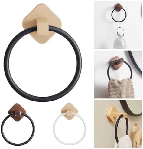 Modern Round Towel Holder with Wooden Base Plate Beech White