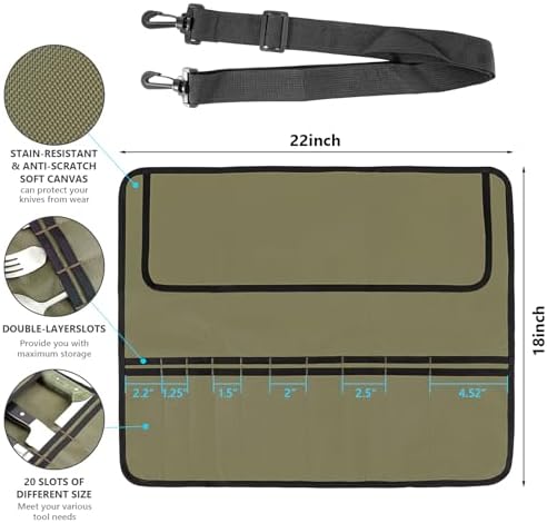 EhrGK Chef Knife Roll Bag with 20 Slots - Army Green