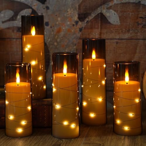 Eebuss Flameless Candles with Star String Set of 7 Grey