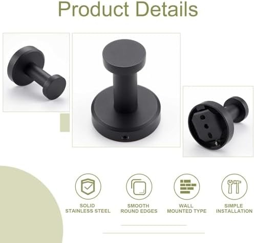 APLusee Matte Black Towel Hook and Ring Set 1