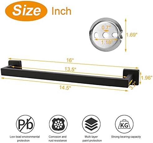 TocTen 16 Inch Matte Black Towel Rack Set