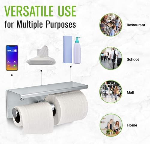 Alpine Double Roll Toilet Paper Holder with Shelf 1