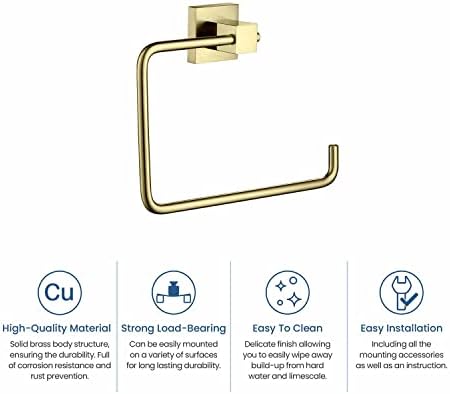 KIBI Cube Bath Towel Ring - Brushed Gold