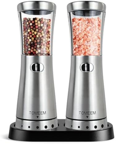 TOMEEM Electric Salt Pepper Grinder Set with Storage Base