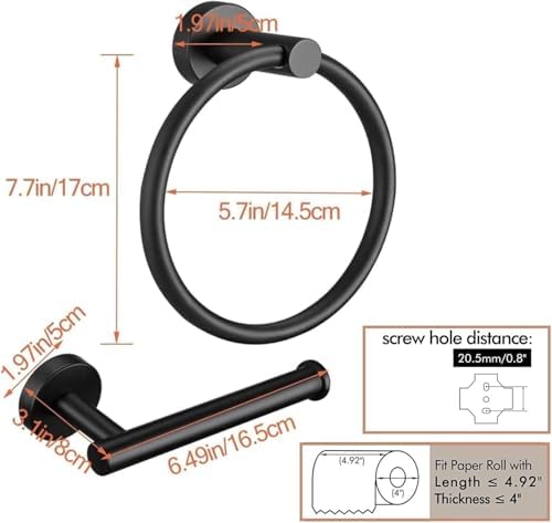 Stainless Steel Toilet Paper Holder and Towel Ring Set Matte Black