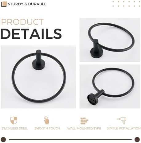 APLusee Matte Black Towel Hook and Ring Set 1