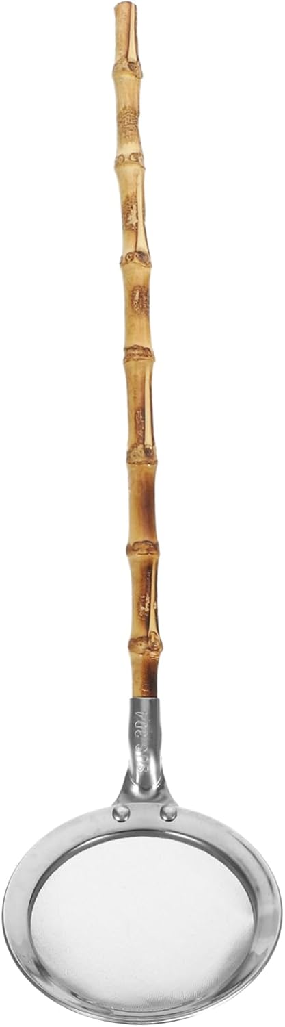 GRIRIW Food-Grade Strainer Ladle with Bamboo Handle
