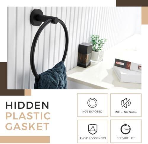 APLusee Matte Black Towel Hook and Ring Set 1