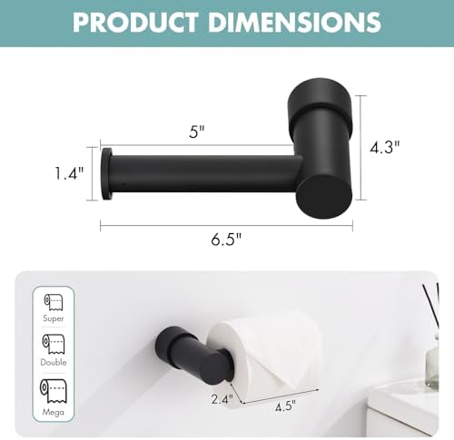 KPWATER Toilet Paper Holder Space-Saving Matte Black Wall Mount