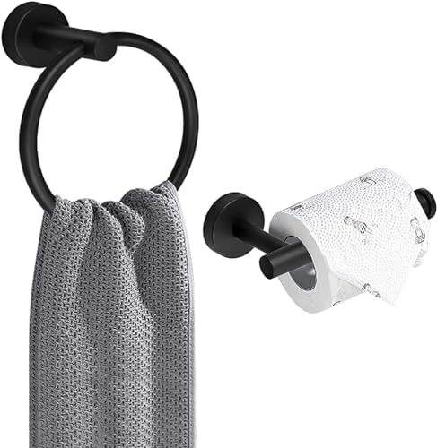 Stainless Steel Toilet Paper Holder and Towel Ring Set Matte Black