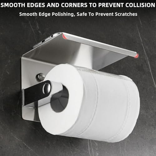 Modern Toilet Paper Holder with Shelf Brushed Silver 304 Stainless Steel