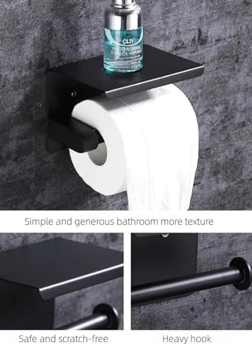 Matte Black Toilet Paper Holder with Phone Shelf 1