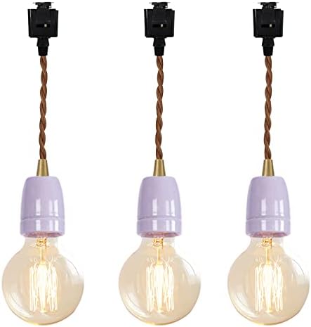 KAYYELAMP Purple E26 Ceramic Track Pendant Light Set of Three