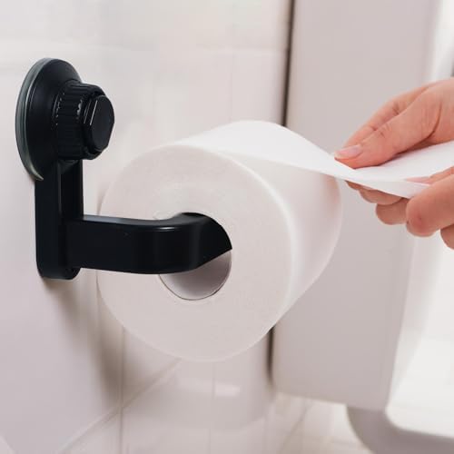 Tofficu Suction Cup Toilet Paper Holder Wall Mount Matte Black