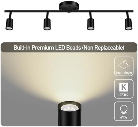 BoostArea 4 Light Track Lighting Kit 16W LED Black with Acrylic Bubble Lampshade