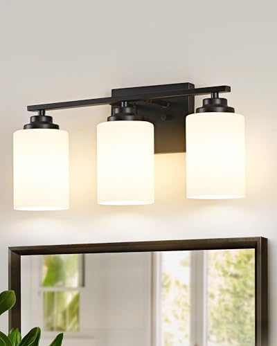 Modern Black Vanity Lights with 3-Light Milky Glass Shades