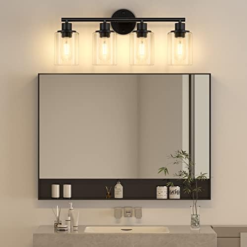 Licperron 4-Light Black Vanity Wall Light with Clear Glass Shade 1