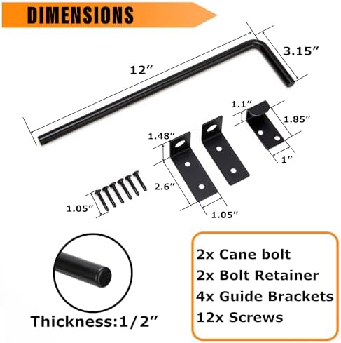 Durable 12 Cane Bolt Gate Latch Black Steel