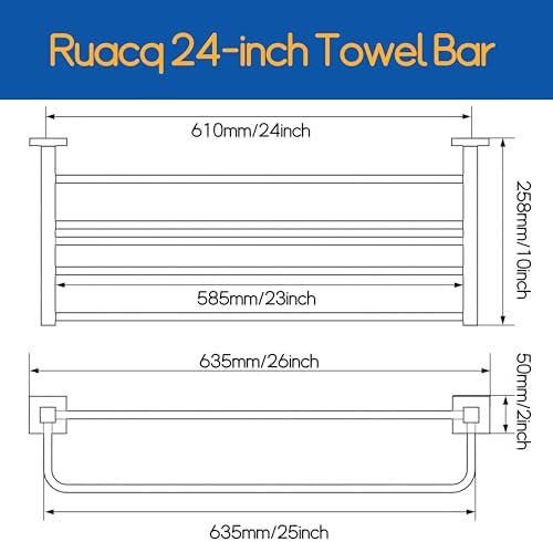 RUACQ 24inch Matte Black Towel Rack for Bathroom
