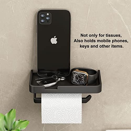 BOJOHREO Black Toilet Paper Holder with Shelf and Storage