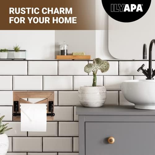 Ilyapa Farmhouse Toilet Paper Holder - Rustic Wood Wall Mount