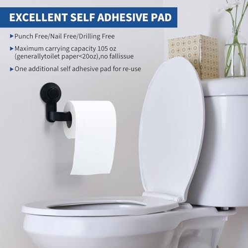 Tofficu Suction Cup Toilet Paper Holder Wall Mount Matte Black
