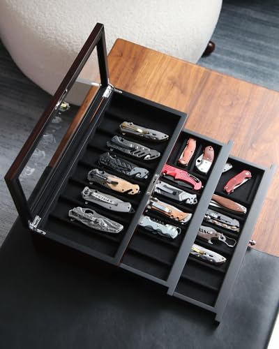 Besforu Pocket Knife Display Case with Ebony Finish 1