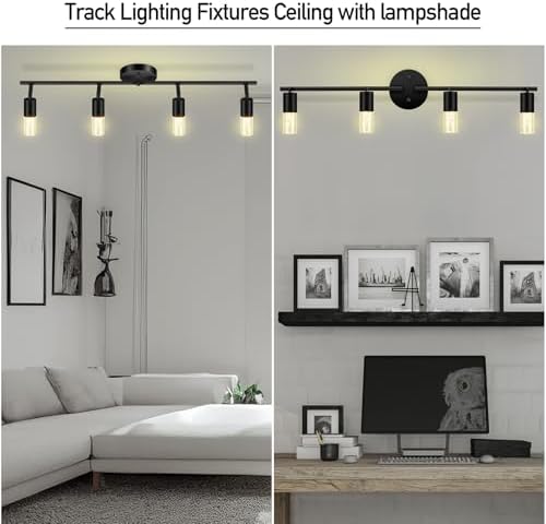 BoostArea 4 Light Track Lighting Kit 16W LED Black with Acrylic Bubble Lampshade