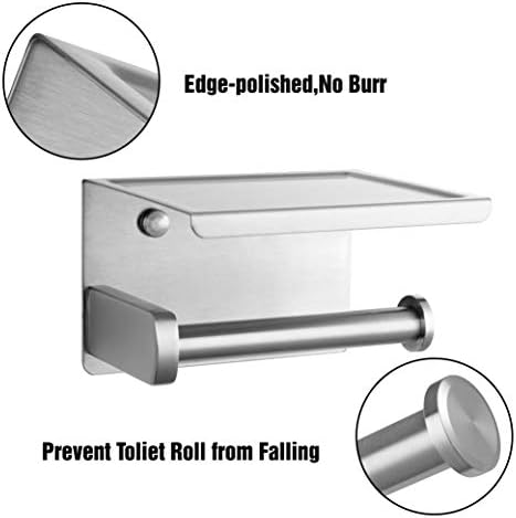 Brushed Nickel Toilet Paper Holder with Shelf Self Adhesive and Wall Mount
