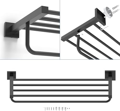 RUACQ 24inch Matte Black Towel Rack for Bathroom