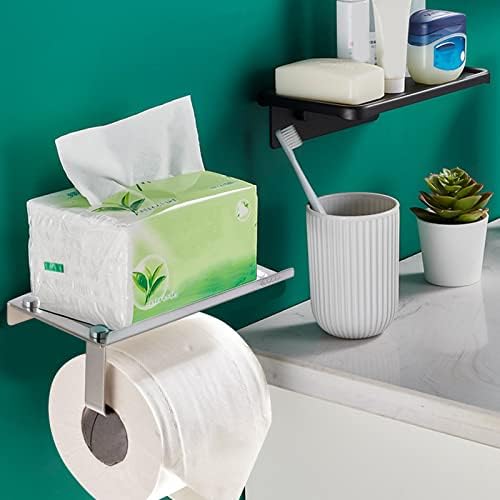 YIWULA Toilet Paper Holder with Phone Shelf Wall-Mounted Bath Accessory Silver