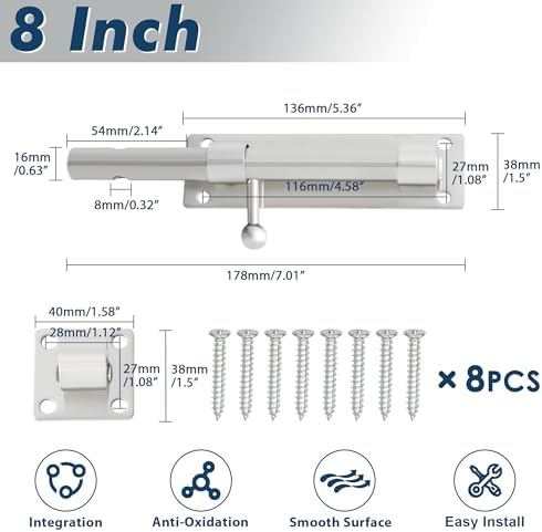 Durable 8-Inch Stainless Steel Slide Bolt Latch