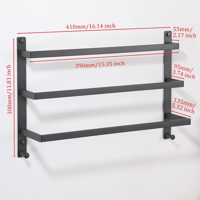 SEIDO 3-Tier Square Towel Rack 16 Inch Stainless Steel